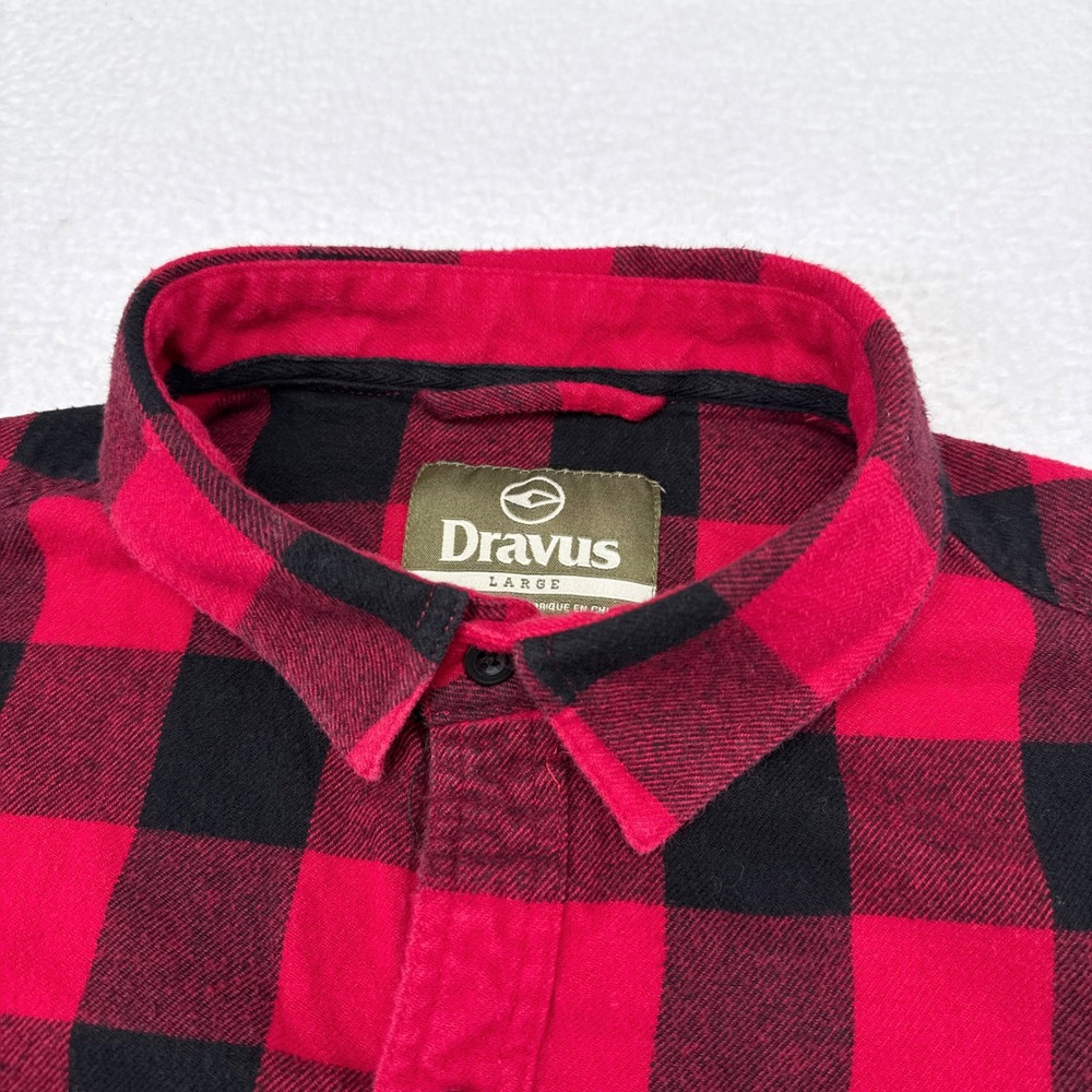 Dravus Flannel Shirt Mens Size Large Red Black Buffalo Plaid Button Up Workwear - Picture 5 of 10